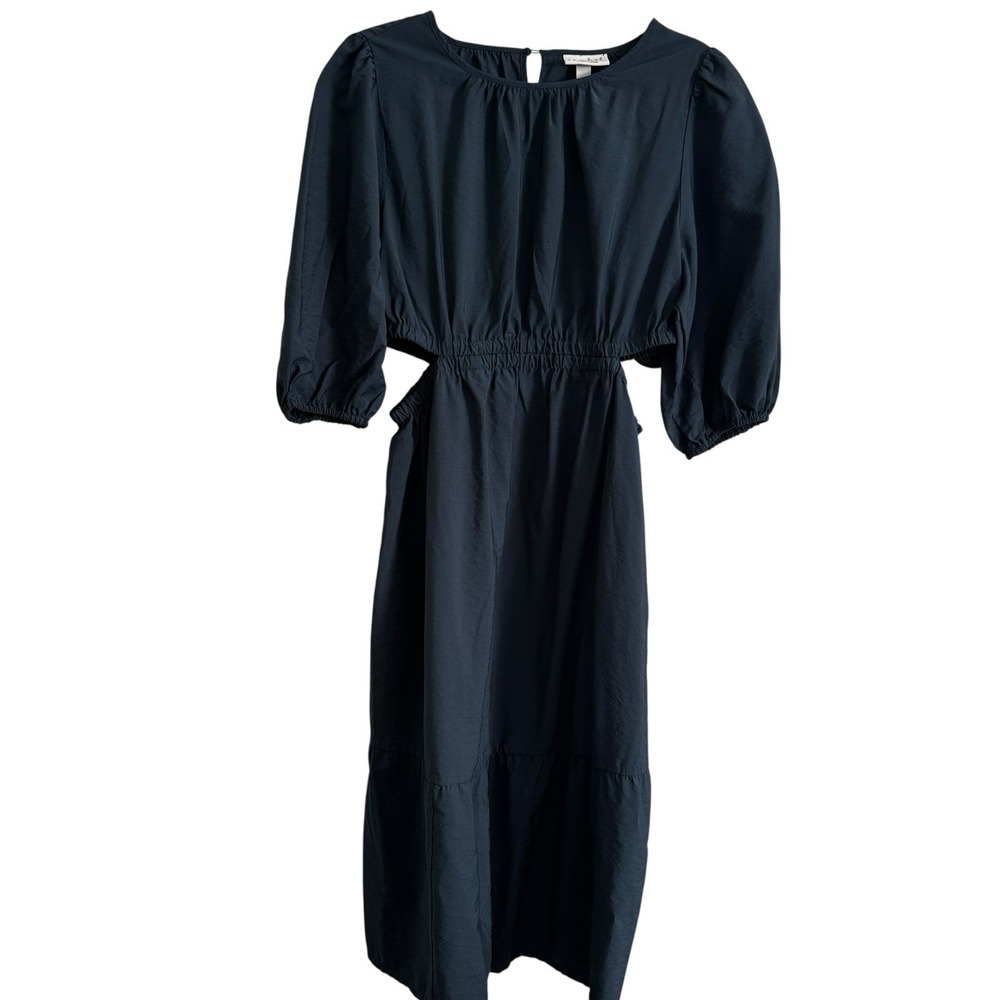 Isabel by‎ Ingrid & Isabel Blue Side Cutouts Puff Sleeve Midi Dress Medium NWOT